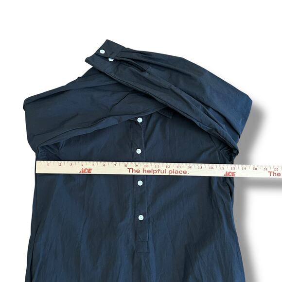 Black Cotton Collared Drop Waist Shirt‎ Dress Women’s S Long Sleeve Ruffle Hem - Picture 3 of 7
